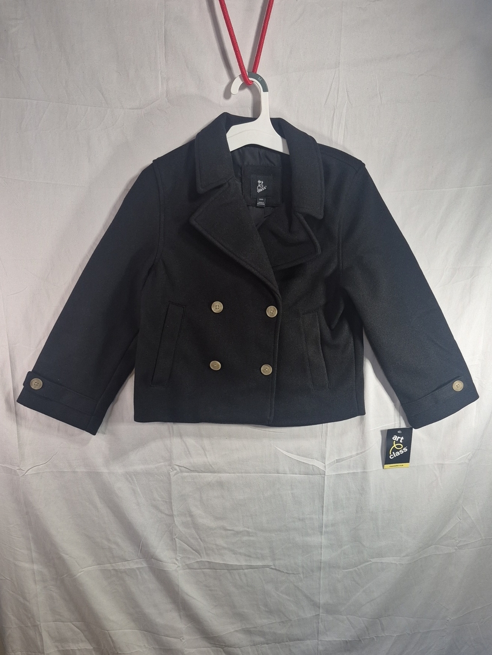 Medium Art Class Black Double-Breasted Girls Peacoat